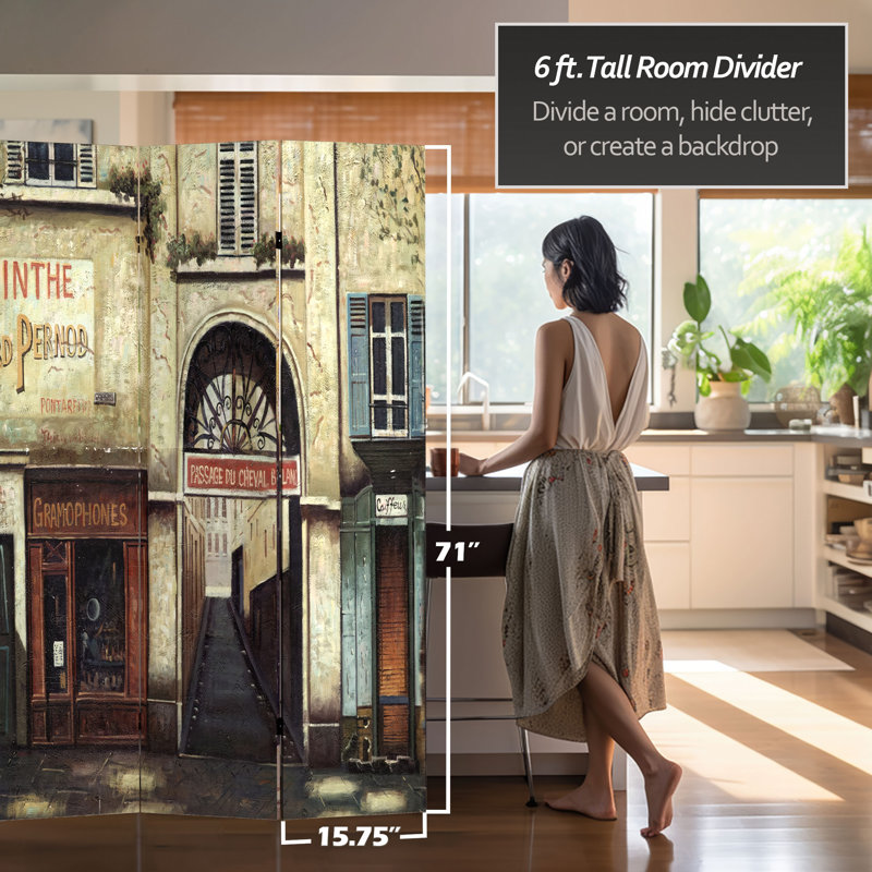 70.88" x 94" Double Sided French Cafe 6 Panel Room Divider, 4 Panels