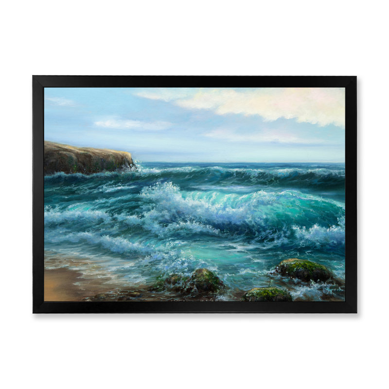 Wild Blue Ocean Waves XIII - reproduction d'art sur toile, Cadre photo noir, H 24 po x l 36 po x P 1 po
