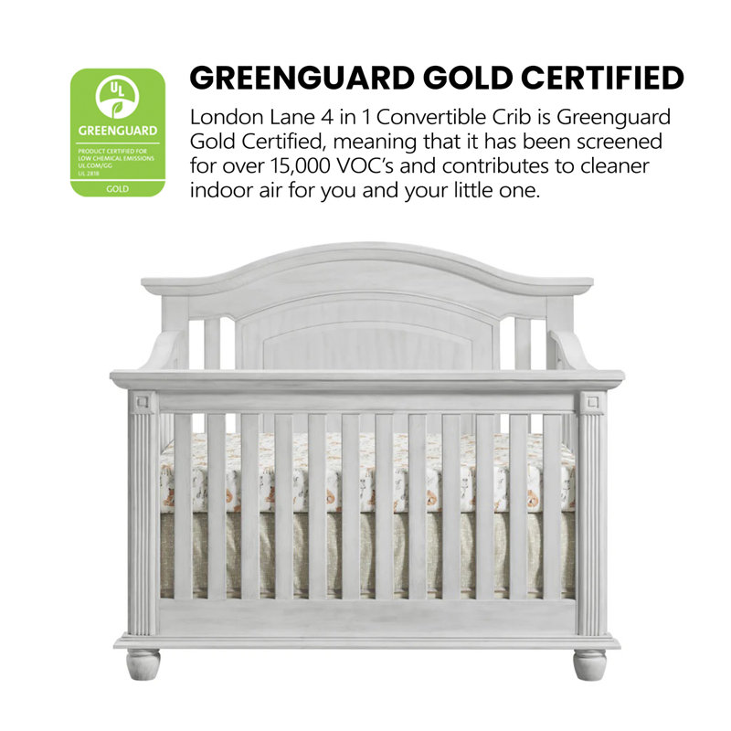 Vintage White 4-in-1 Convertible Baby Crib with Curved Headboard