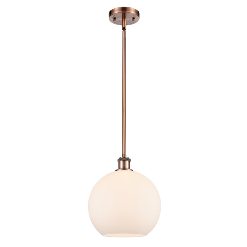 Luminaire suspendu sphère 1 lumière Baran, Ampoule non incluse, Blanc mat, Cuivre antique
