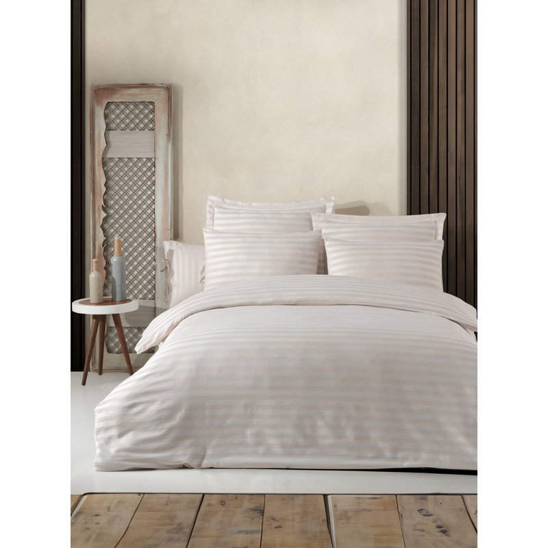 Quilt Cover Set, Beige Striped 1, King Duvet Cover + 2 Standard Pillowcases