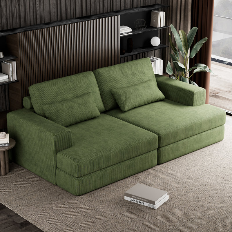 4 Seater Sofa & Chaise, Corduroy, Green