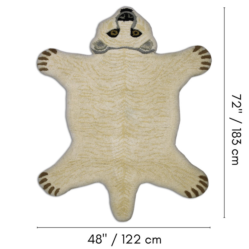 Tapis beige en laine touffeté avec imprimé animal Denzil, Nouveauté 4 pi x 6 pi