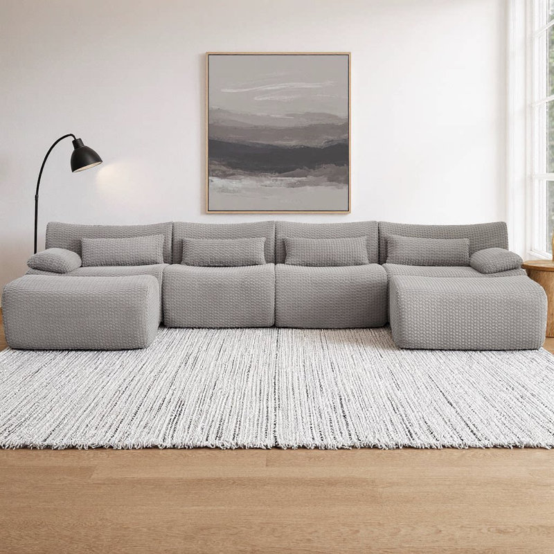 Canapé modulaire en forme de U en forme de nuage, canapé convertible 6 places avec repose-pieds, canapé en velours côtelé surdimensionné, aucun assemblage requis, éponge moelleuse et support à ressorts ensachés pour grand salon
