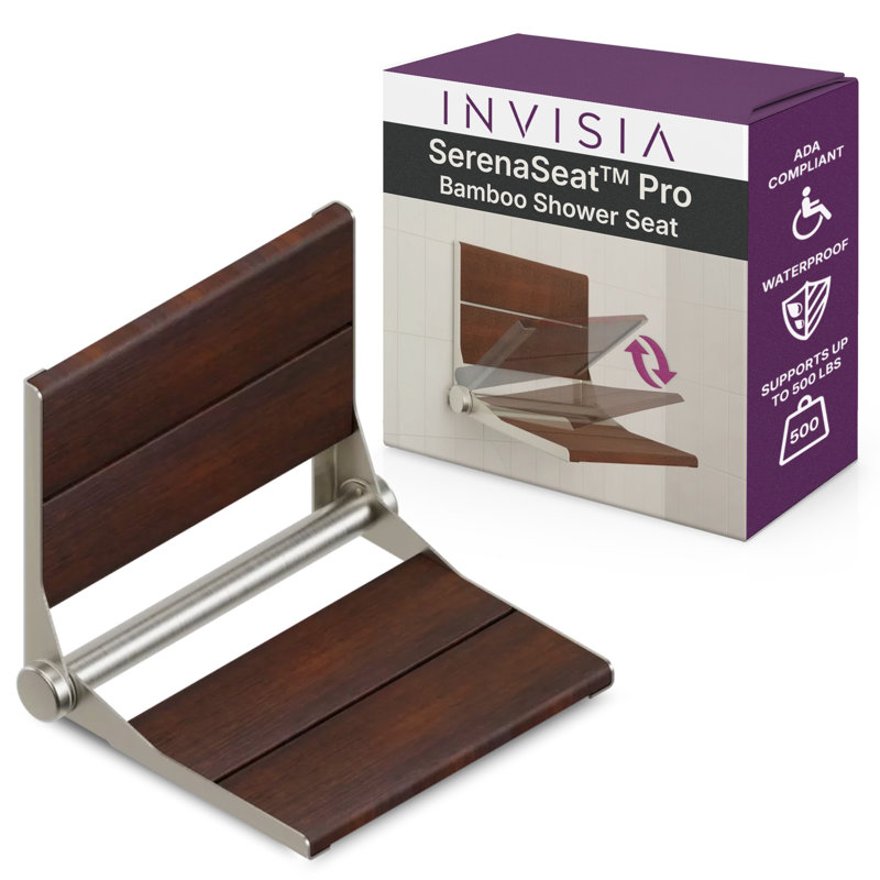 INVISIA SerenaSeat Pro Stainless, 18" Width, Medium Stain, Brushed Stainless Frame