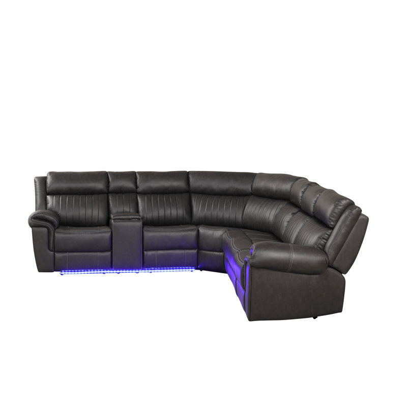 Briehn Faux Leather Curved Sectional, Gray
