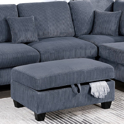 Contemporary Dark Gray 3Pc Sectional Set Corduroy Upholstered Laf Sofa Raf Chaise Ottoman L-Sectional Living Room Furniture