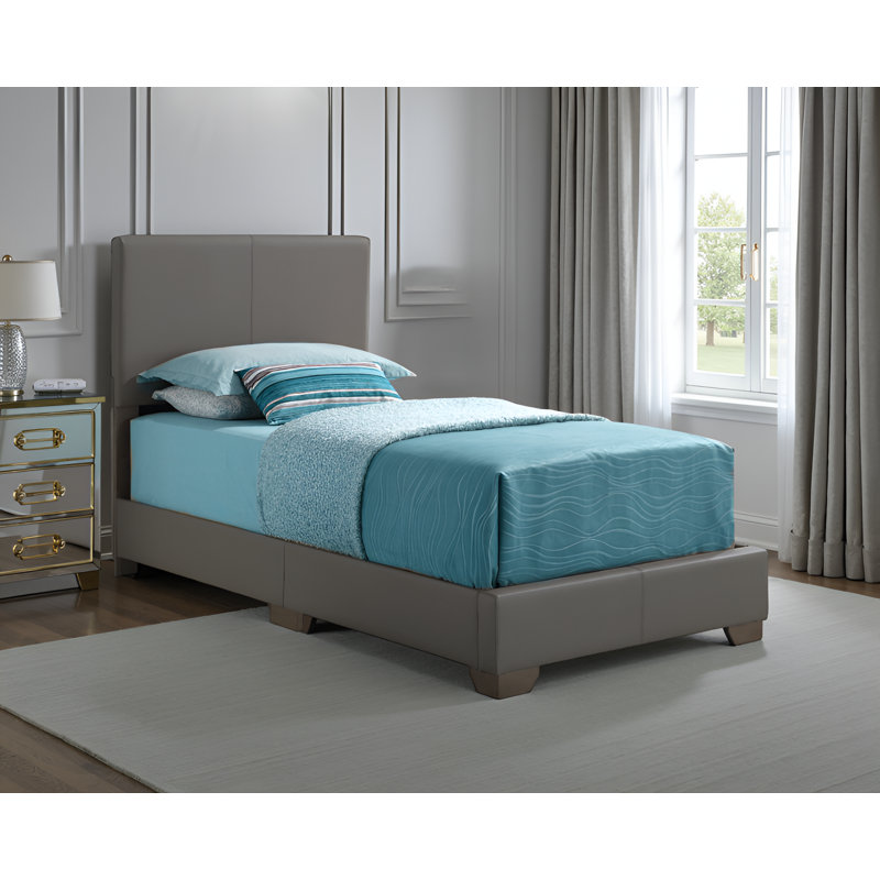 Lit simple en similicuir gris clair Anvers, Gris clair, Lit simple