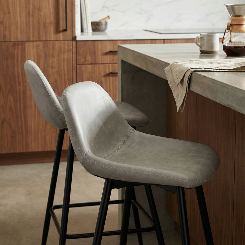 Iraiz Upholstered Counter Stool with Metal Frame, Light Gray