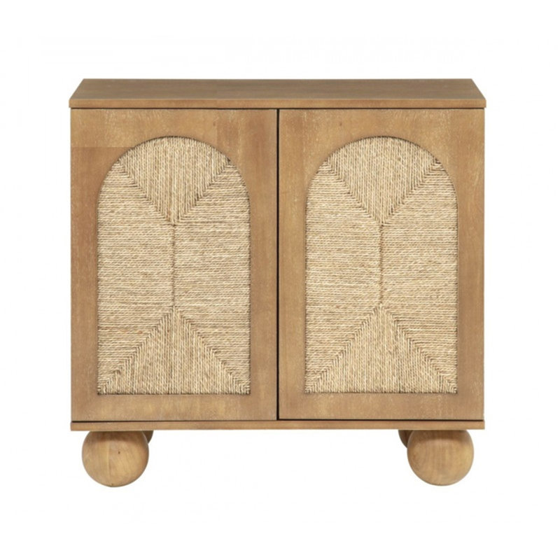 Boho brun clair 31 po Armoire décorative, meuble de rangement pour le hall d'entrée avec pieds en forme de boule et portes arquées