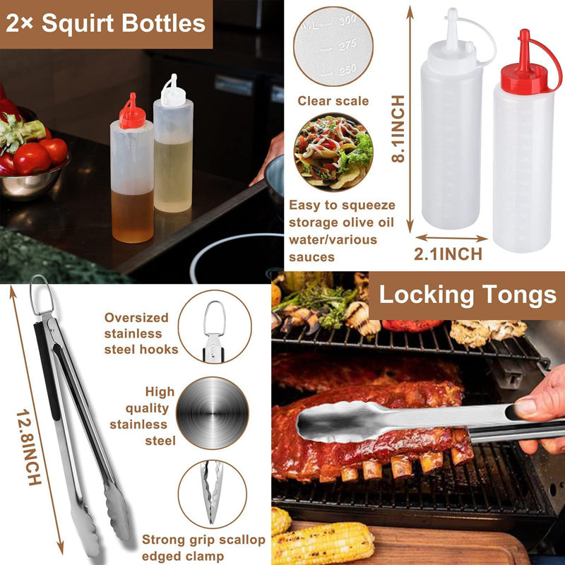 Dishwasher Safe Grilling Tool Set, Brown/Black