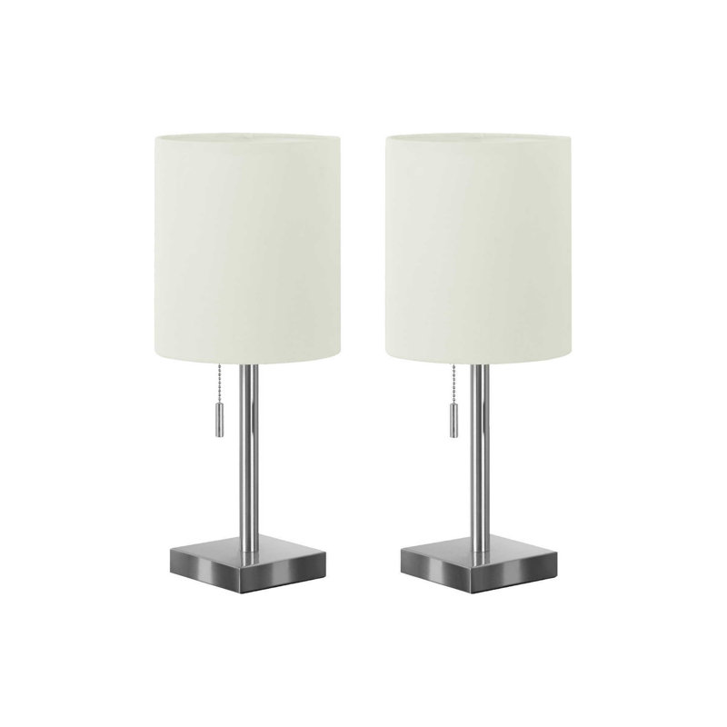 Éclairage, ensemble de 2, lampe de table de 17 po, port USB inclus, nickel métallique, abat-jour ivoire / crème, contemporain