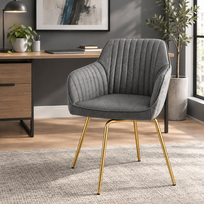 Latitude Run Dotir Office Swivel Chair, Grey, Gold