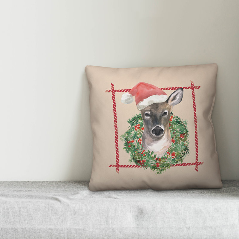 Housse de coussin cerf avec couronne , 16 po x 1 po, Polyester/ Bourre en polyester