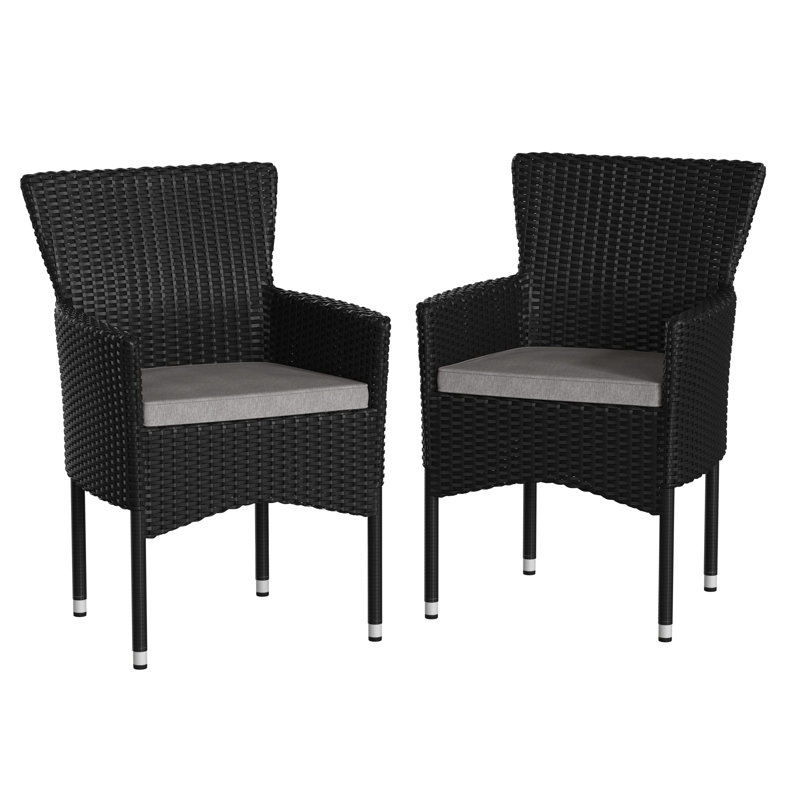 Chaises et coussins de patio intérieur / extérieur en acier avec cadre en osier, Gris, Noir