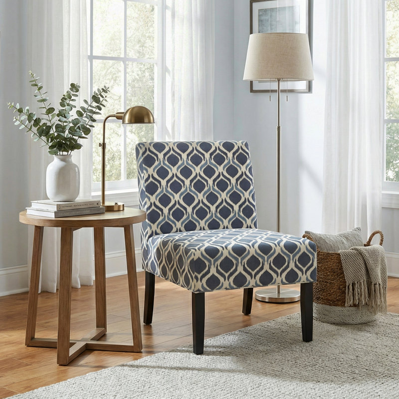 Modern Accent Chair for Living Room, Navy/Beige 