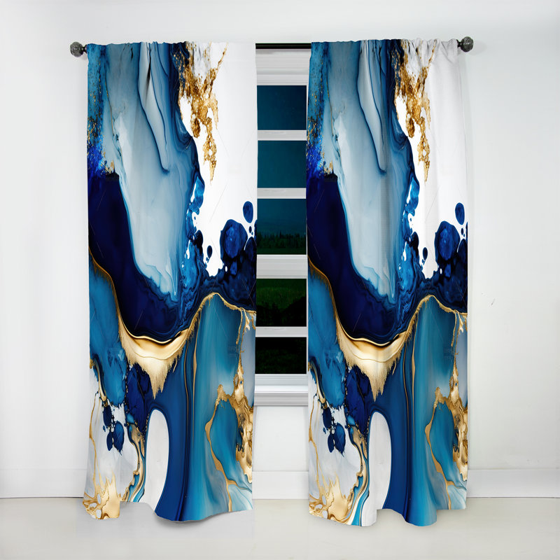 Géode abstraite marbre bleu I - Rideau moderne - Velours obscurcissant - 1 panneau, L 52 po x L 95 po