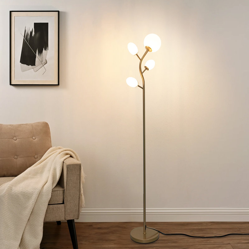  4-Light 68'' Gold Tree Floor Lamp with LED Bulbs Included, Gold