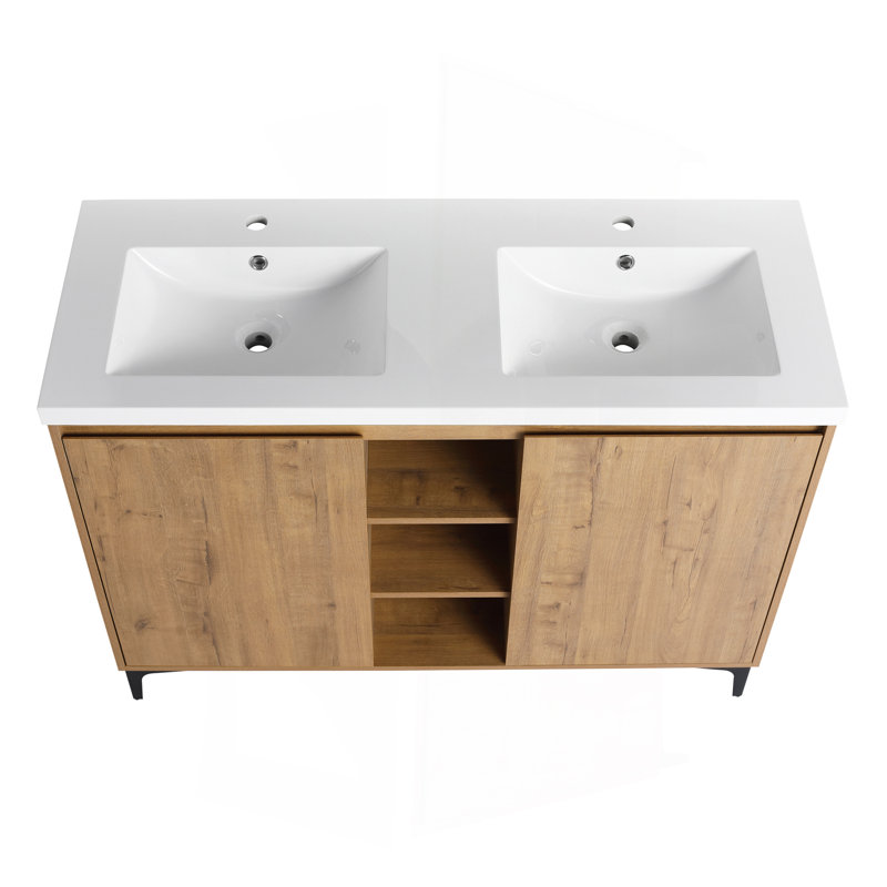48" Freestanding Bathroom Vanity With Double Sink, Soft Closing Door Hinge