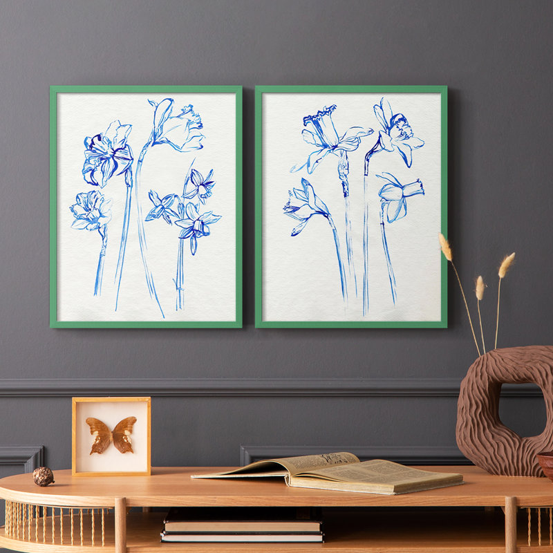 Inky Daffodils I - reproduction encadrée de qualité supérieure - prête à être accrochée - aucun clou requis - aucun clou requis