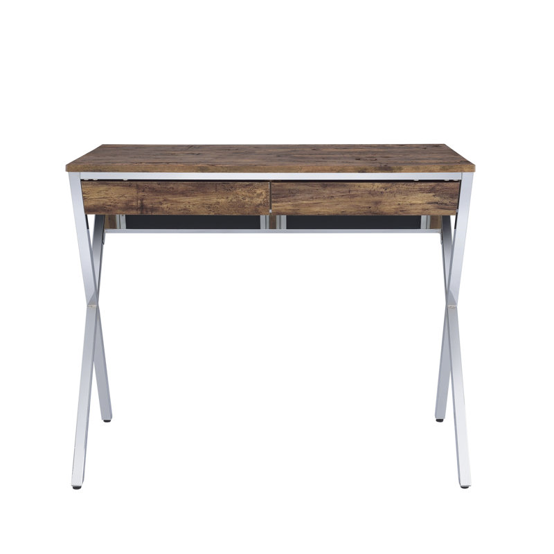 Bureau d'écriture en chêne patiné avec structure en tube de métal - Supports de stabilité durables Espace de travail fonctionnel