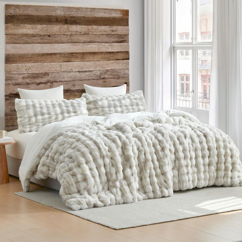 Coma Inducer Oh Deer Faux Fur Oversized Comforter Set, Gray, Queen Comforter + 2 Standard Shams