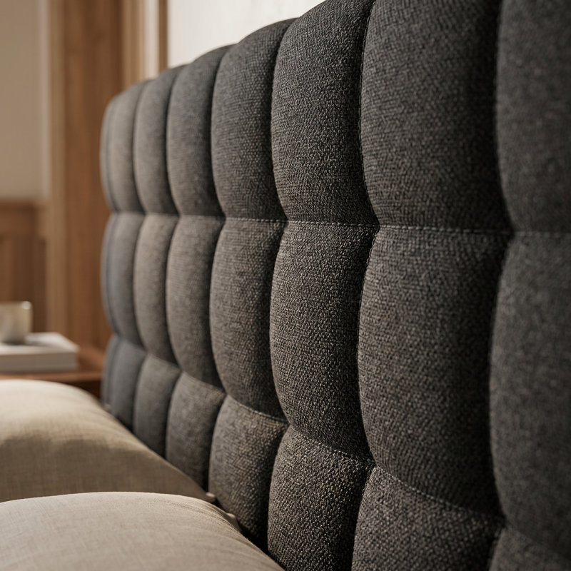 Très grand lit plateforme tapissier de très grande taille en noir - Cadre de lit en bois massif élégant et confortable avec tête de lit en mousse, aucun sommier nécessaire
