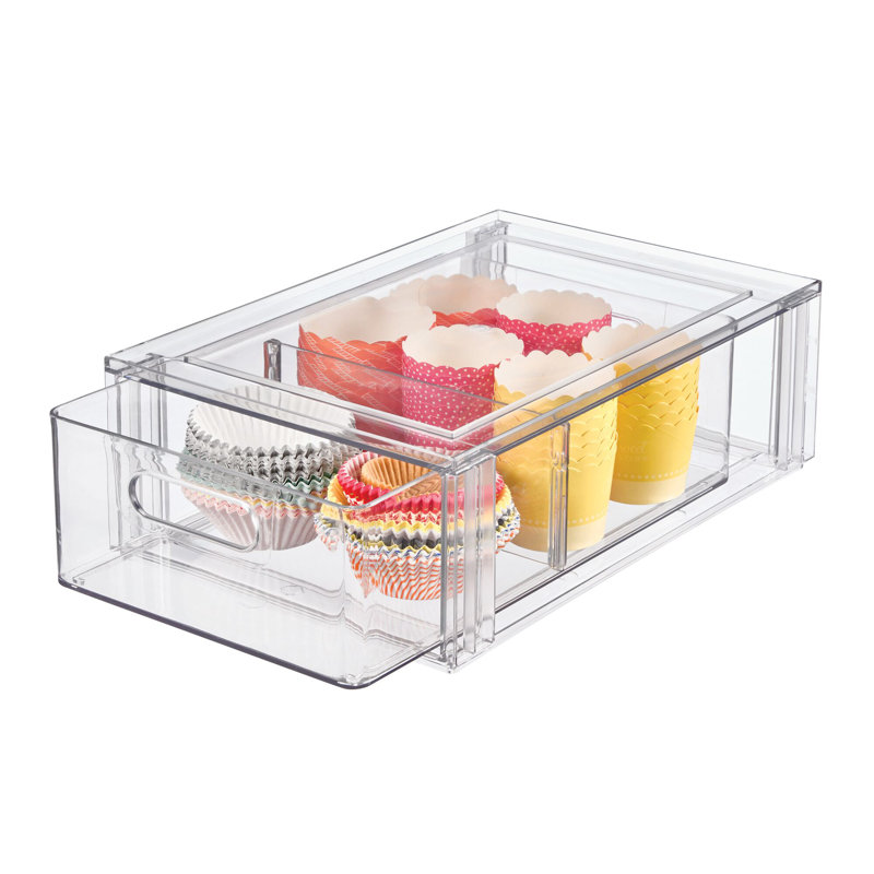 Stackable Divided Kitchen Storage Drawer - Pull-Out Sliding Bin for Fridge, Pantry, or Under-Sink