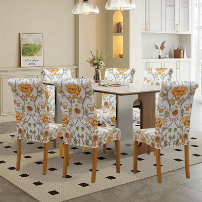 Dining  Chair Covers, Stretch, Removable, Washable, Chair Slipcovers, Set Of 6 Beige