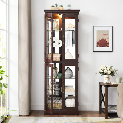 Exquisite Storage Cabinet With Movable Shelves And Dark Cherry Color - 12.33 In. Wide Sophisticated Illumination Adjustable Partition 87.42 Lb