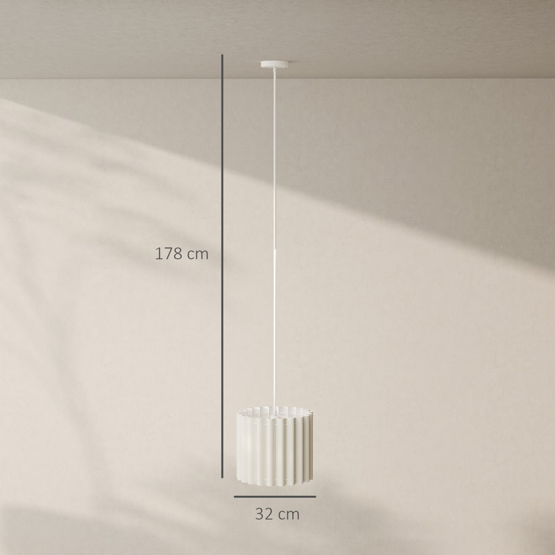 Linen Pendant Light, E27 Lampshade for Living Room, Bedroom, White, Cream