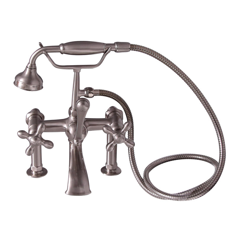 3 Handle Bathroom Clawfoot Tub Faucet with Diverter, Brushed Nickel