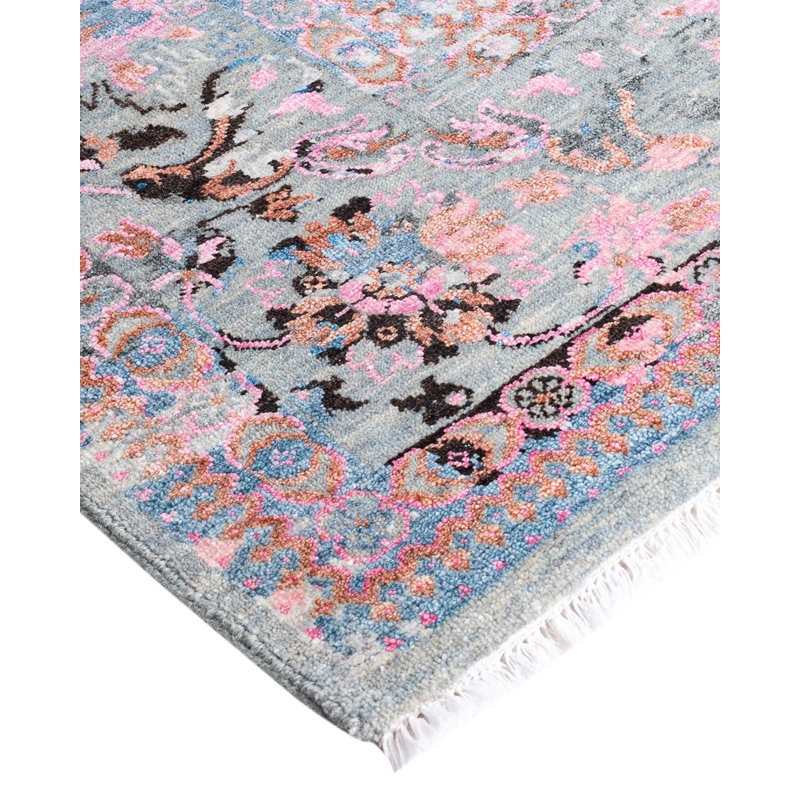 Tapis unique fait à la main Lynward - gris, 8 pi 2 po x 9 pi 10 po