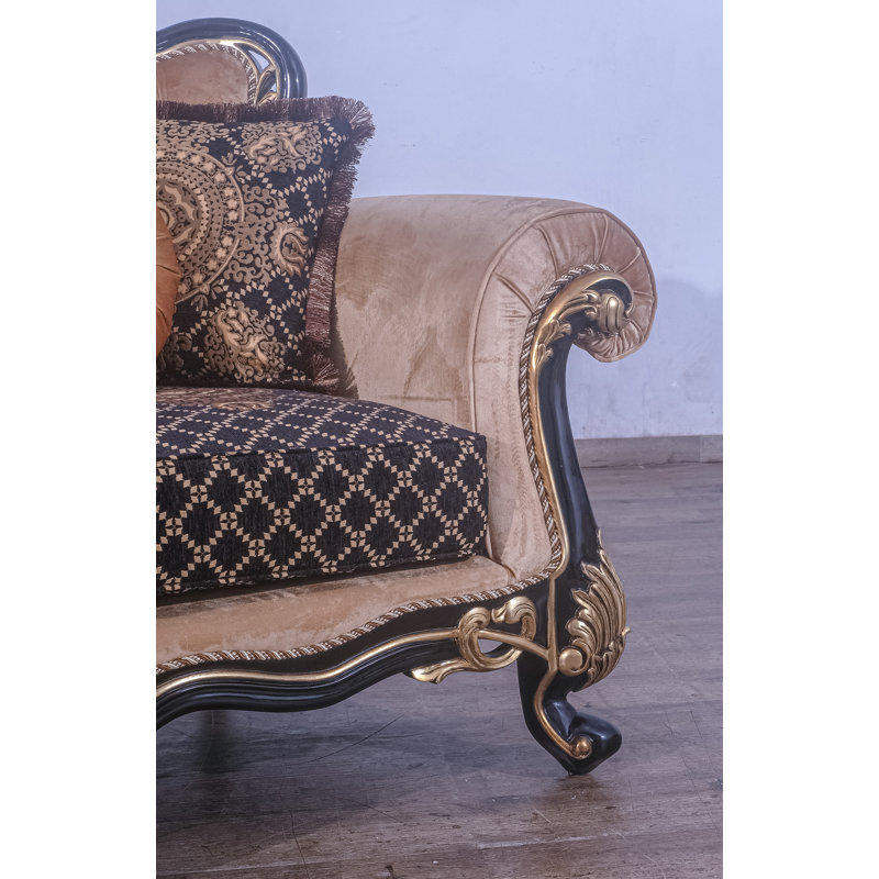 Loveseat, Black/Gold Linen Blend, Brown