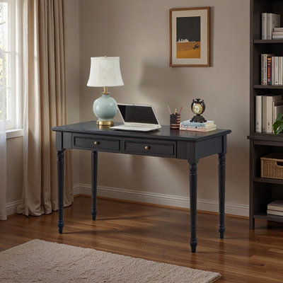 Black Rubberwood Double-drawer Writing Desk