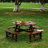 Outdoor 8 Person Picnic Table - Brown. 4 Built-In Benches, Umbrella Hole, To Weather Changes, For Garden, Backyard Round Table, Waterproof, Backyard. Brown-1265696338