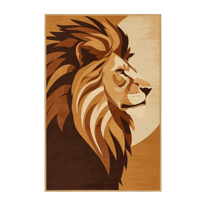 Tapis arc moderne lavable en machine Pavanvir Lion - brun clair, 7 x 9