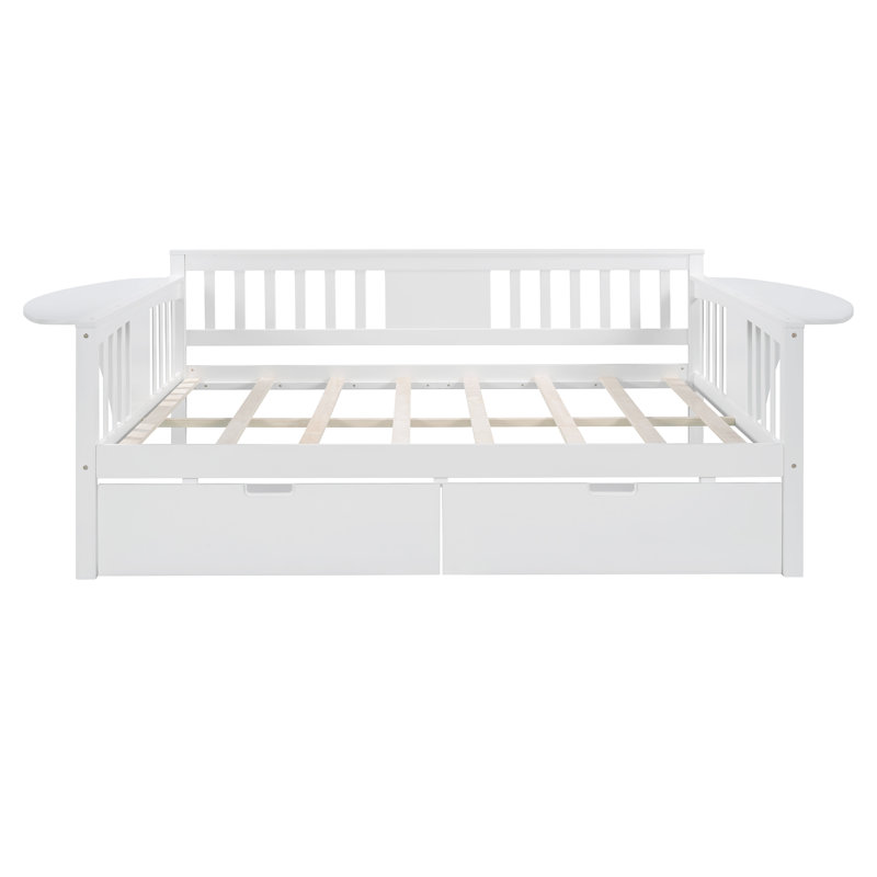 Full Size Daybed With Two Drawers, White