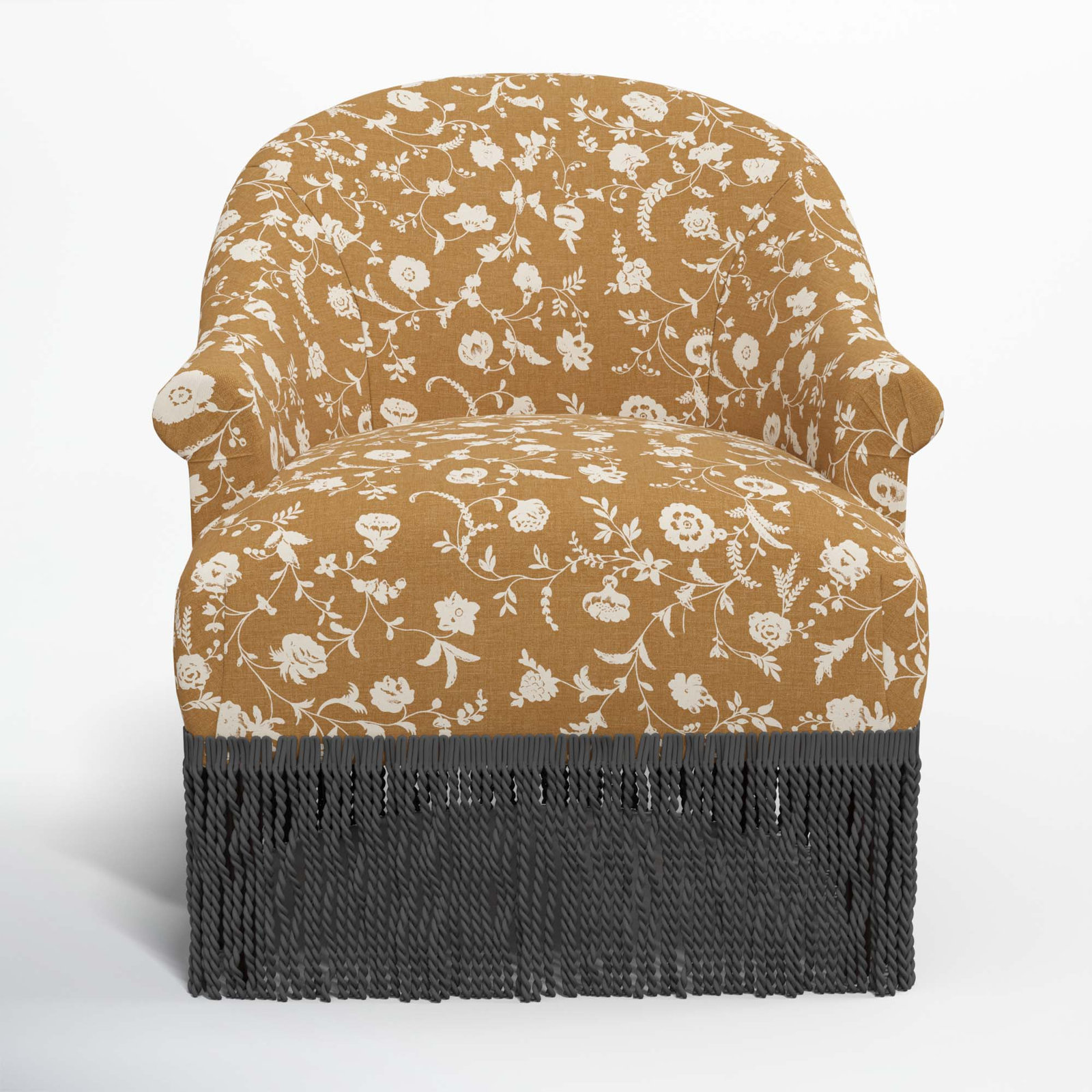 Callie Barrel Chair, Black, Robina Floral Ochre