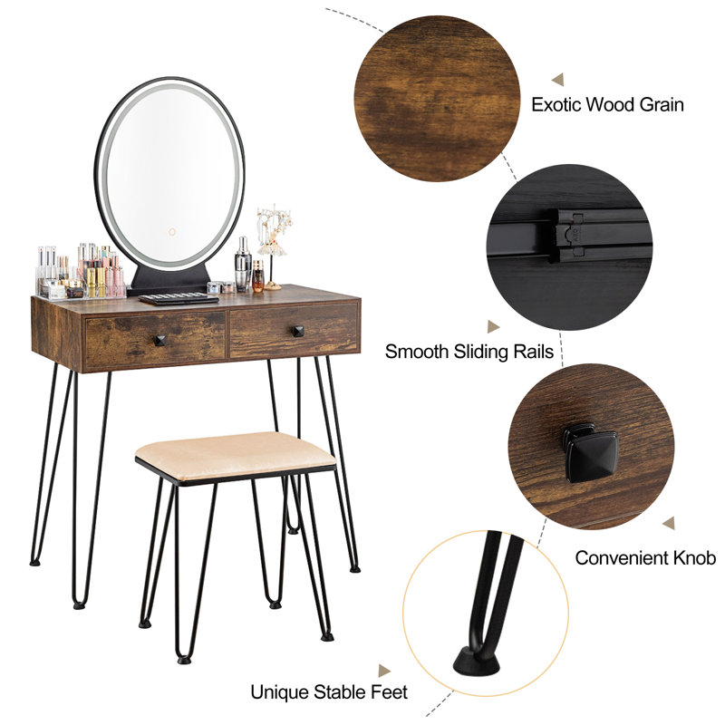 Batey Dressing Table Storage Included, Coffee/Black