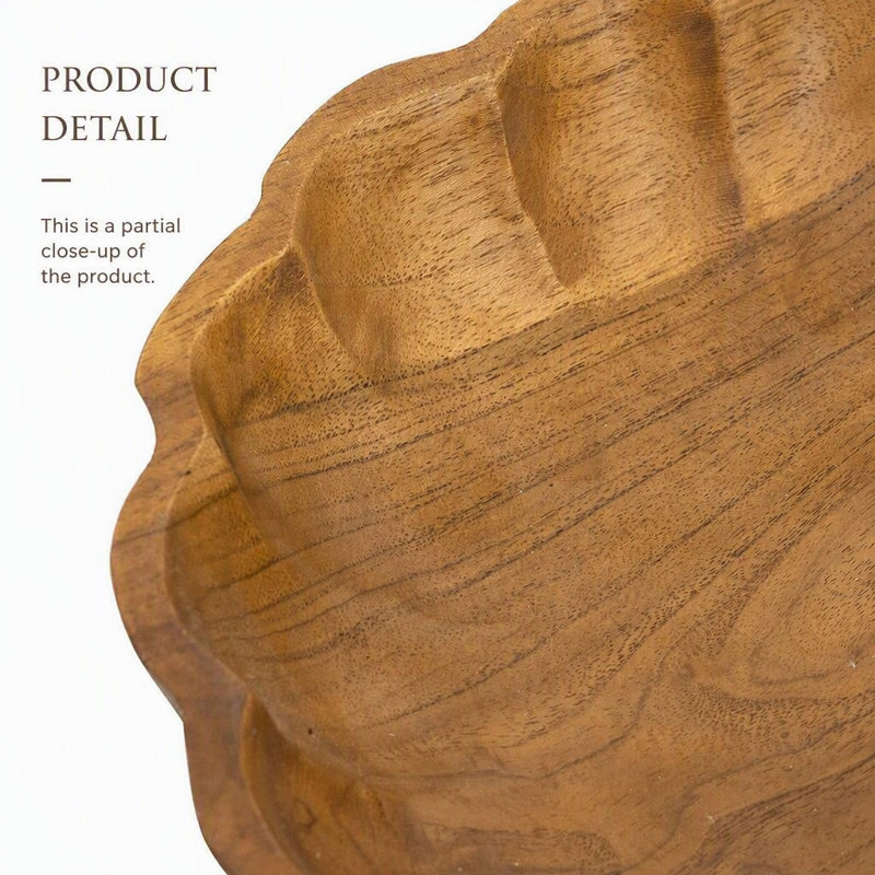Bol en bois de teck peu profond avec finition brun terre, décor et rangement, 2.4" H x 9.8" W x 9.8" D