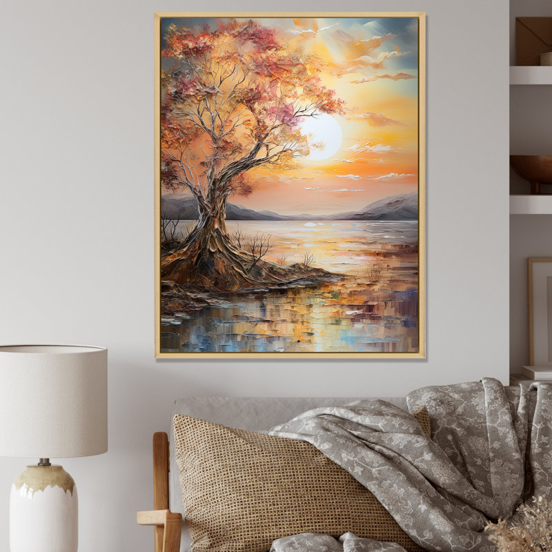 Sunrise Charm liquide Art III, H 32 po x l 24 po x P 1 po, Cadre naturel flottant
