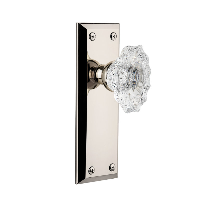 Grandeur Fifth Avenue Plate Double Dummy with Biarritz Crystal Door Knob, Polished Nickel