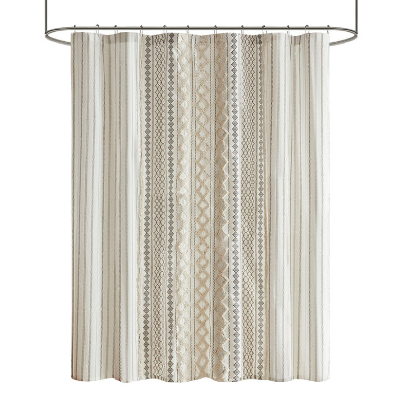 Rideau de douche en coton avec chenille, Ivory