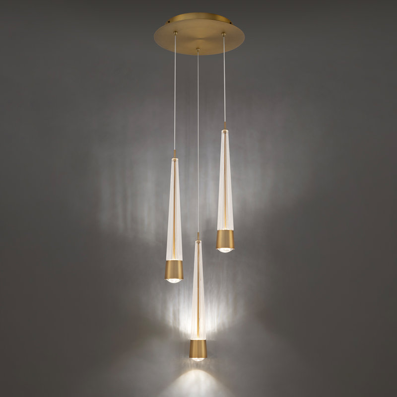 Quill Round Multi-Light 4-CCT Pendant, Aged Brass