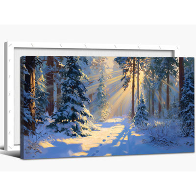 Paysage d'hiver - art mural sur toile scène d'hiver, décor mural de photos de forêt enneigée, impressions d'art de Noël pour le salon, peinture sur toile tendue, cadre en pin, 16 po x 32 po