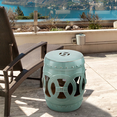 Abbeydale 14" x 17" Ceramic Garden Stool ,Strong Glazed Material, Decorative End Table, Antique Blue