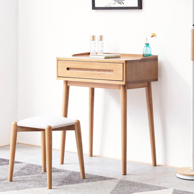Solid Wood Dresser Table Desk, 19.69In Package Width, Natural 60Cm Wide With Drawer, 13.78In Height,
