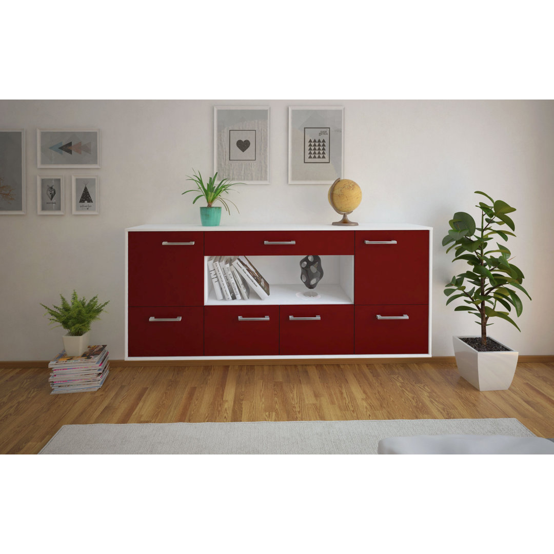 Sideboard Fullerton, Farbe: Rot/Anthrazit, Fliegend/Metallgriffe, Größe: 180x79x35cm