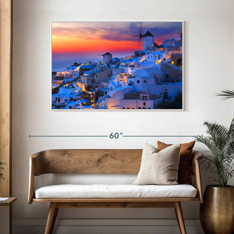 Lumières de Santorin, Cadre flottant blanc, 46 po x 31 po
